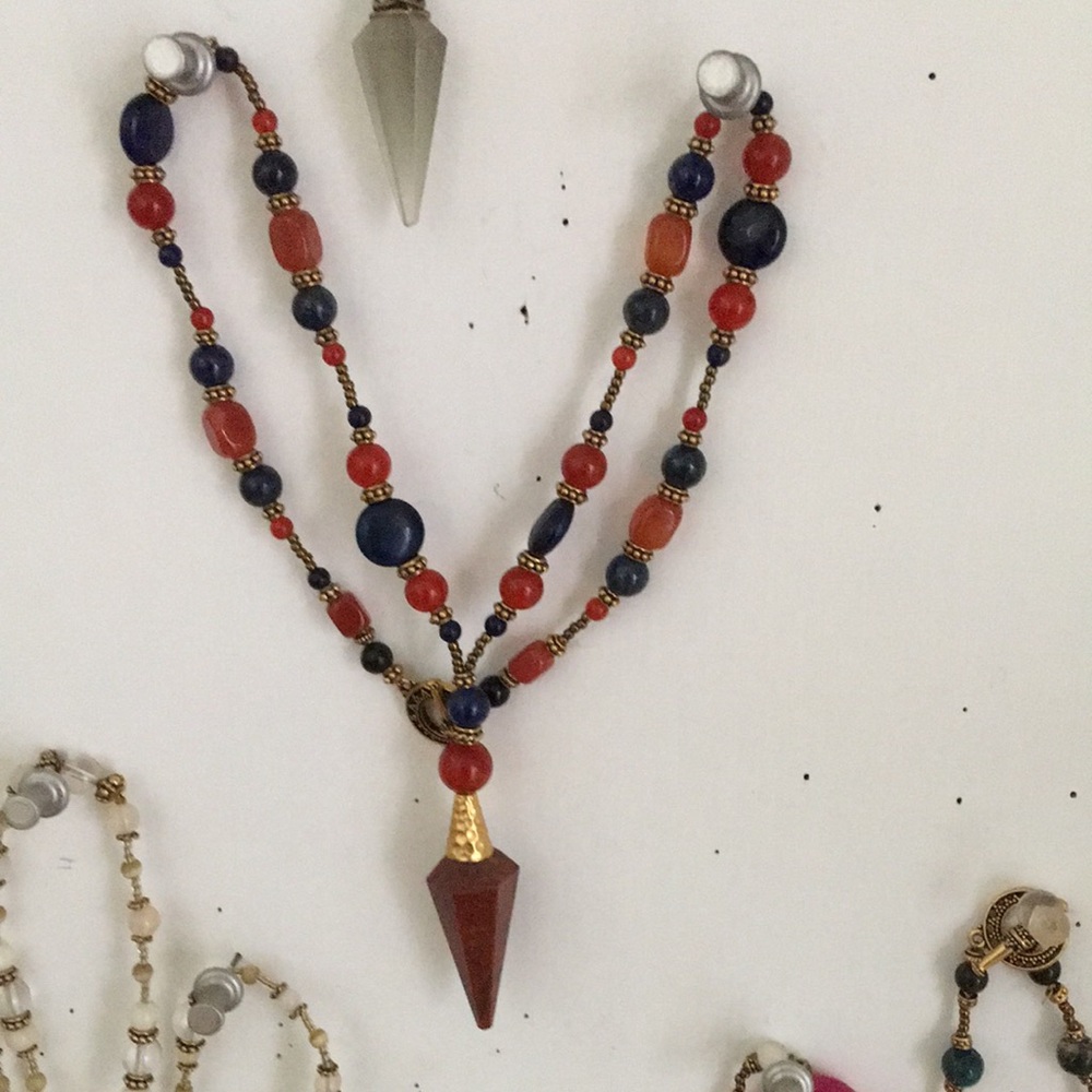 Jasper, Lapis Lazuli, Carnelian Crystal Necklace Handmadr One of a Kind